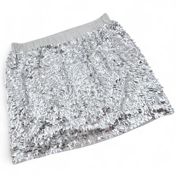 Crewcuts Silver Sequin Knit Mini Skirt Girls 8 Swifty Holiday Party Glam Lined - Picture 1 of 6